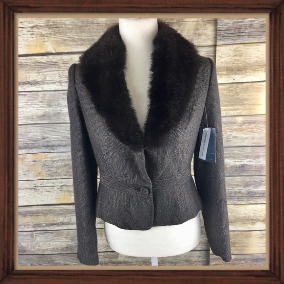 Hillard & Hanson Jackets & Blazers - Hillard  Hansan Fux Fur Collar Tweed Blazer Jacket